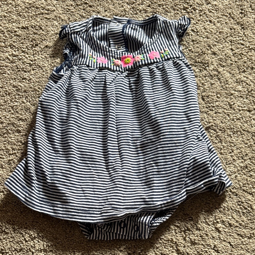 Charming Striped Bodysuit with Floral Embroidery